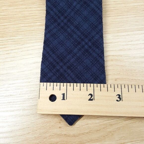 BAR III Mens Neck Tie Blue Plaid Slim Pointed Woven Linen Blend TOTO - Picture 4 of 5
